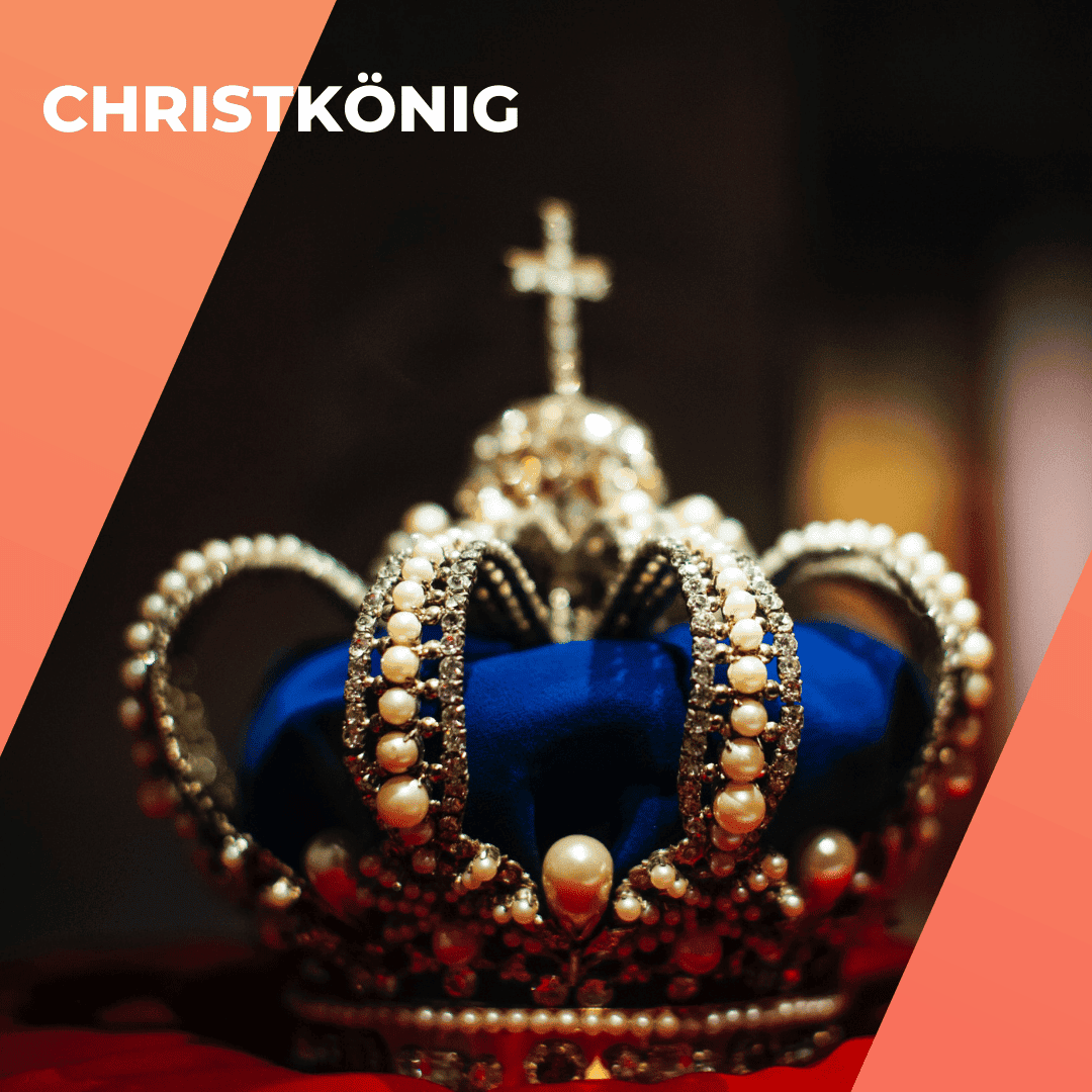 Image of a royal crown framed by an orange border and the lettering Christ the King