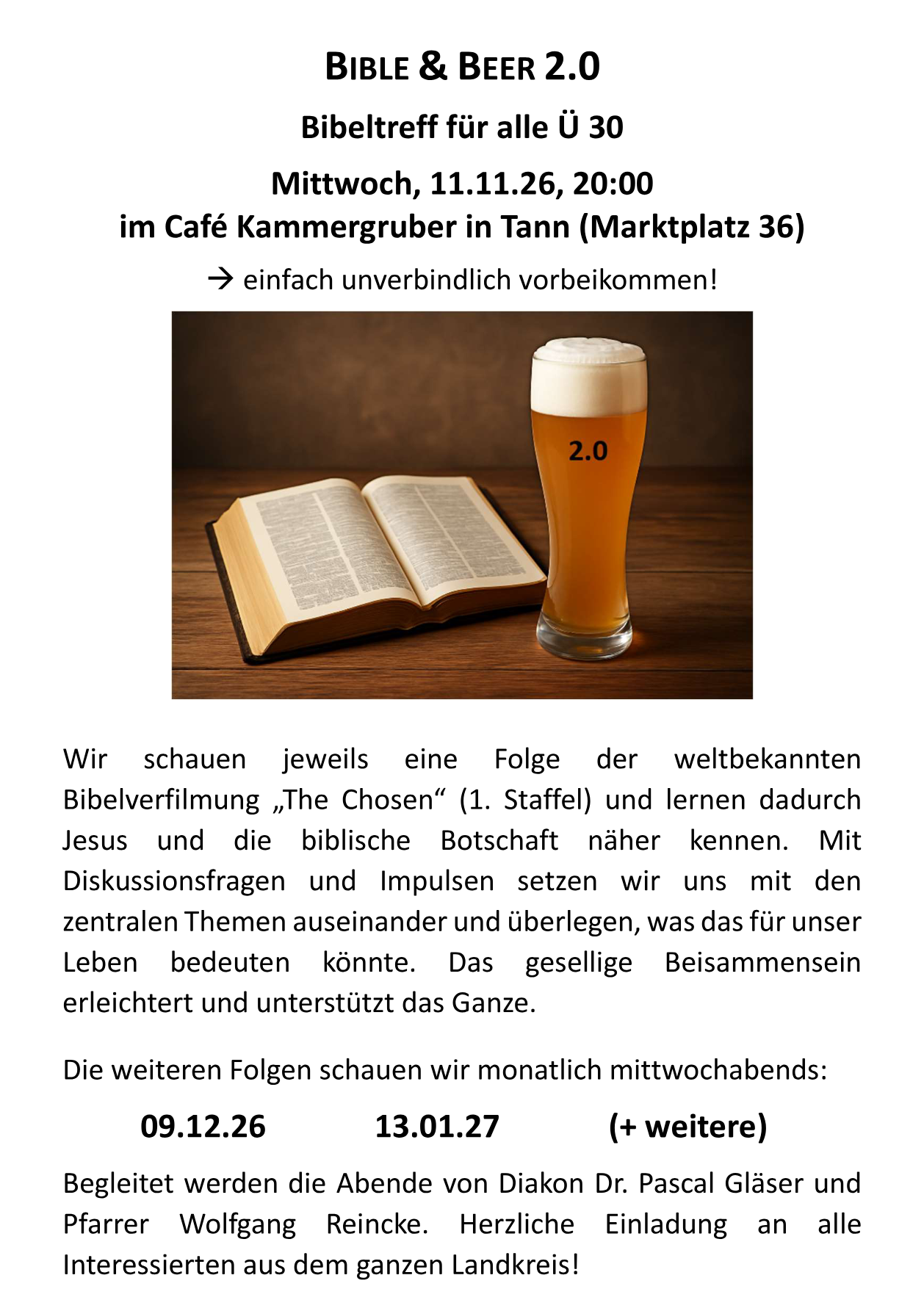 Bible & Beer 2.0 – Bibeltreff für alle Ü 30