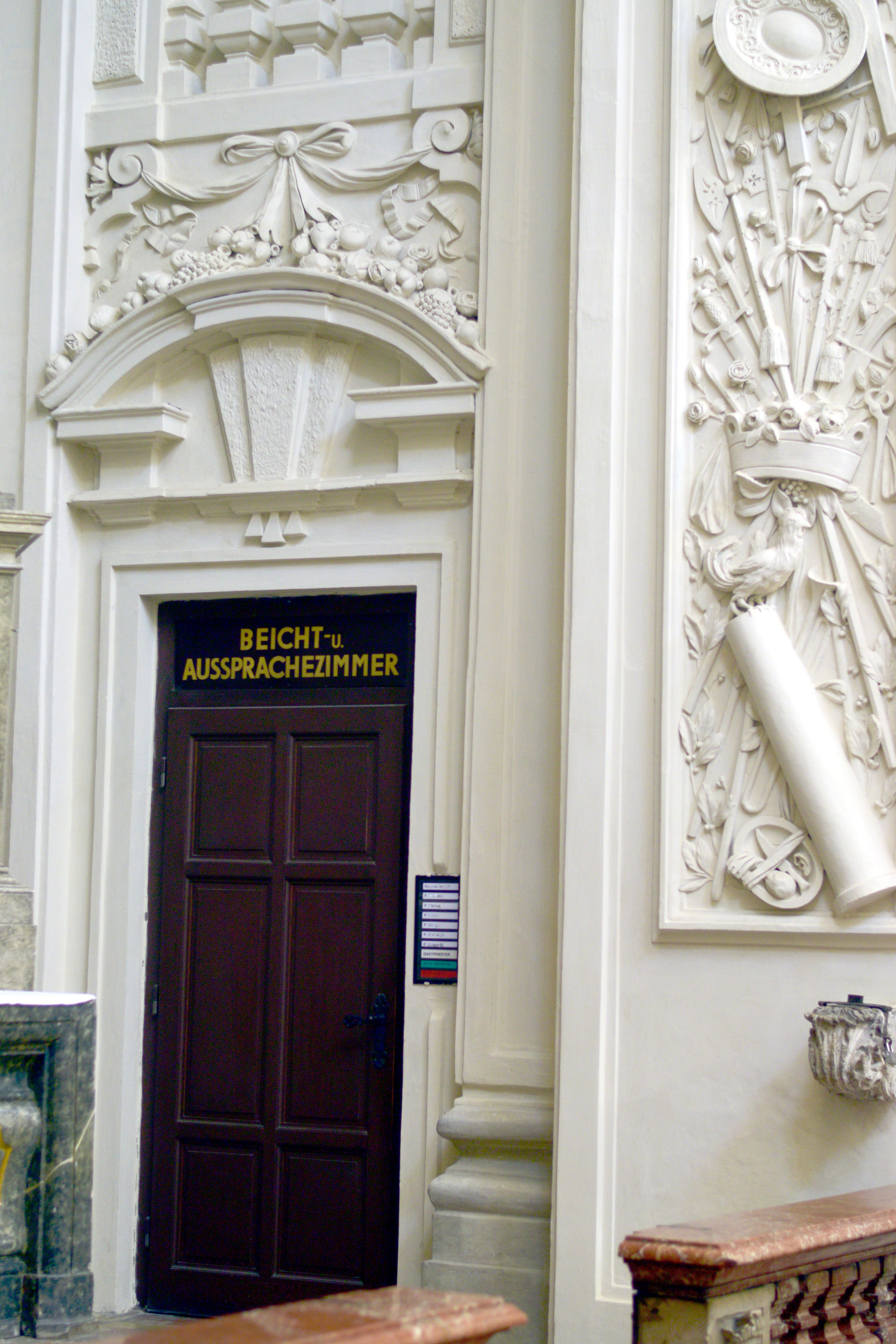 modern confessional in the side chapel of the Servite Church in Vienna, a place for confession & dialogue